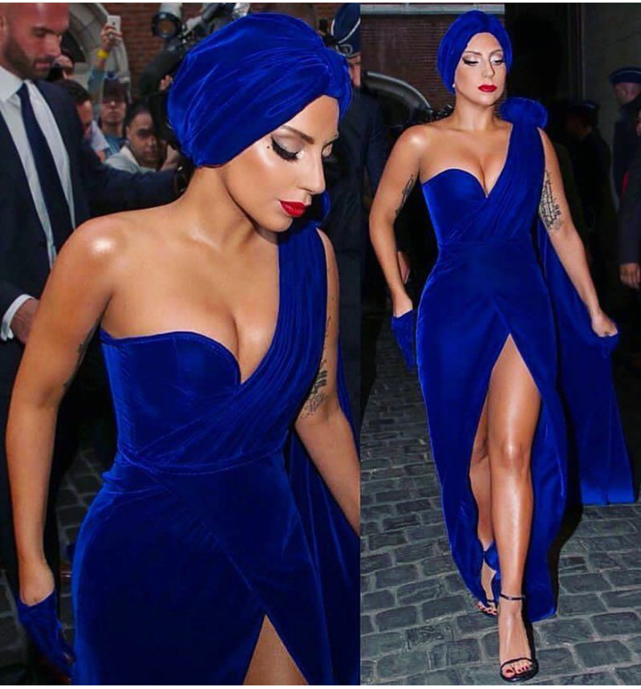 Lady Gaga Stuns In Blue Velvet Dress Humour And Style